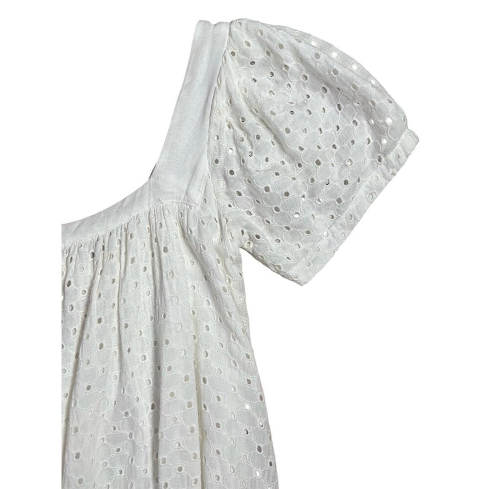 FREE PEOPLE JANIE EYELET RUFFLE MINI TUNIC DRESS Small Size White Embroidery - Picture 8 of 14
